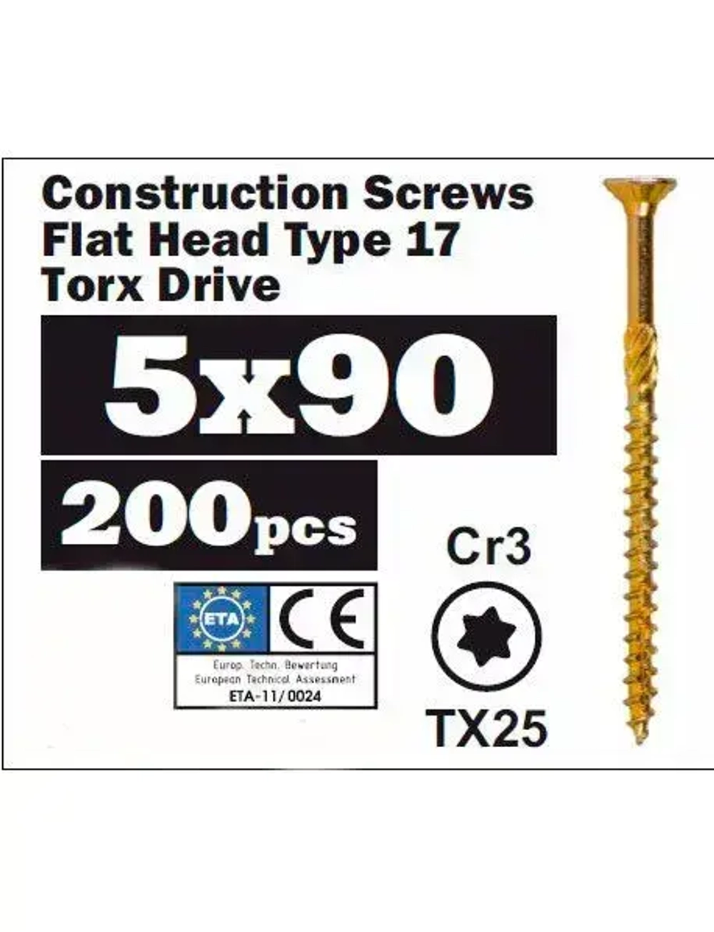 Конструкционный саморез по дереву 5х90 потай (200шт.), SEWMETIZ