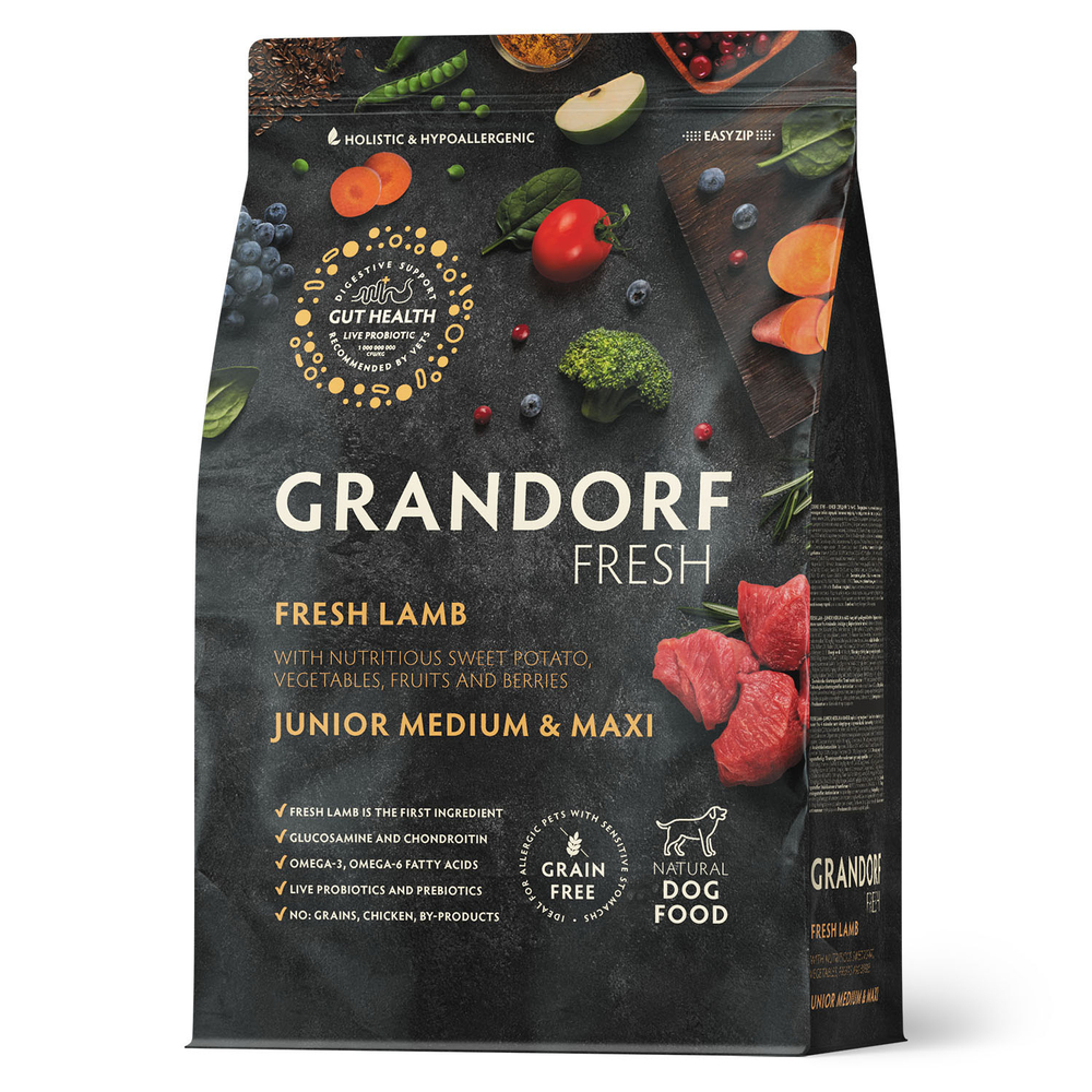 Сухой корм GRANDORF FRESH для юниоров всех пород Свежее мясо ягненка с бататом