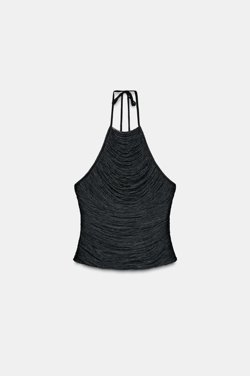 ZARA ТОП С ГОРЛОВИНОЙ ХАЛТЕР И БАХРОМОЙ, ЧЕРНЫЙ