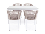 "Малага" обеденная группа на 4 персоны со стульями "Марсель", каркас белый, роуп бежевый