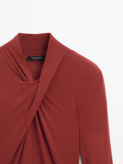 Massimo Dutti Топ внахлест из лиоцелла и шерсти, темно-розовый