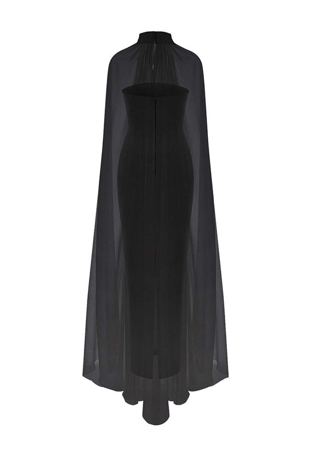 Платье макси корсетное из крепа и шифона с объемным кейпом