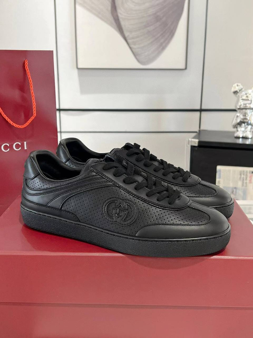 Мужские кроссовки Gucci G75 из кожи черного цвета