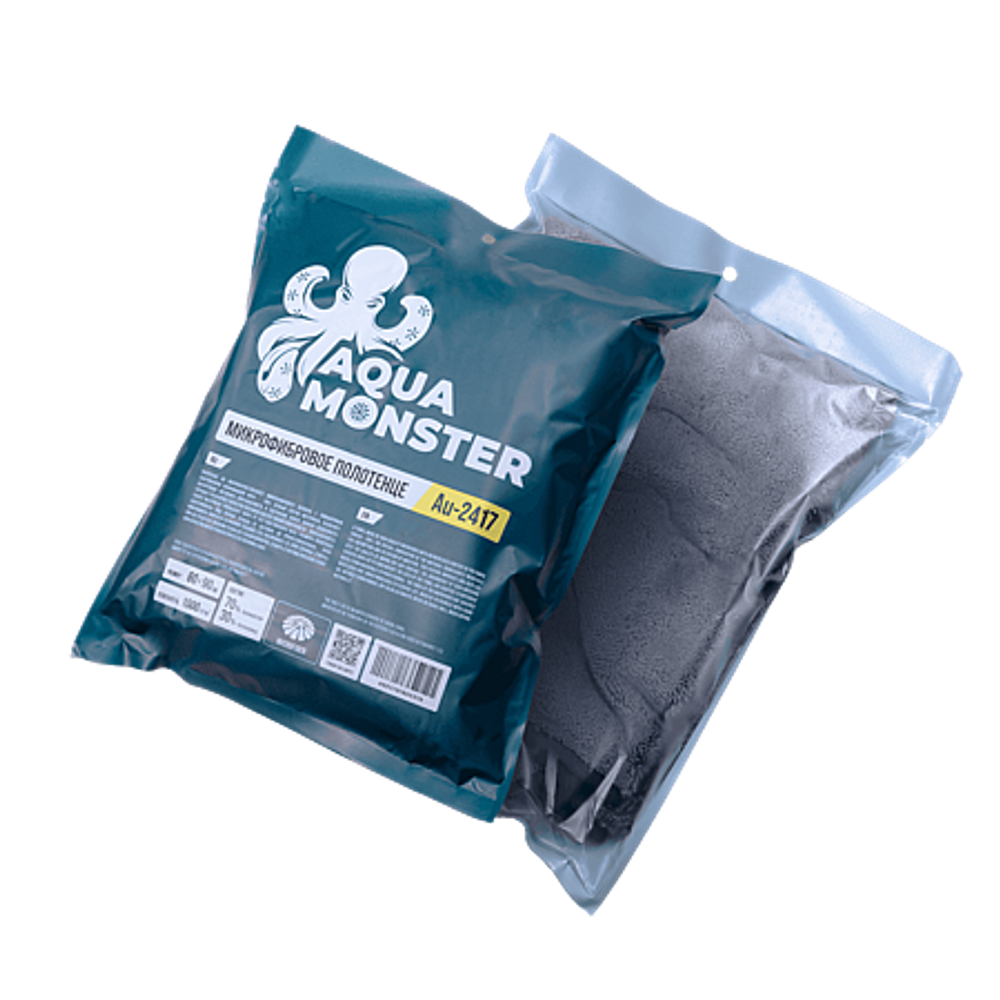 Autech Au-2417 AQUA MONSTER Микрофибровое полотенце 60*90 см, чёрное, 1000гр/м2 для сушки авто Au-2417