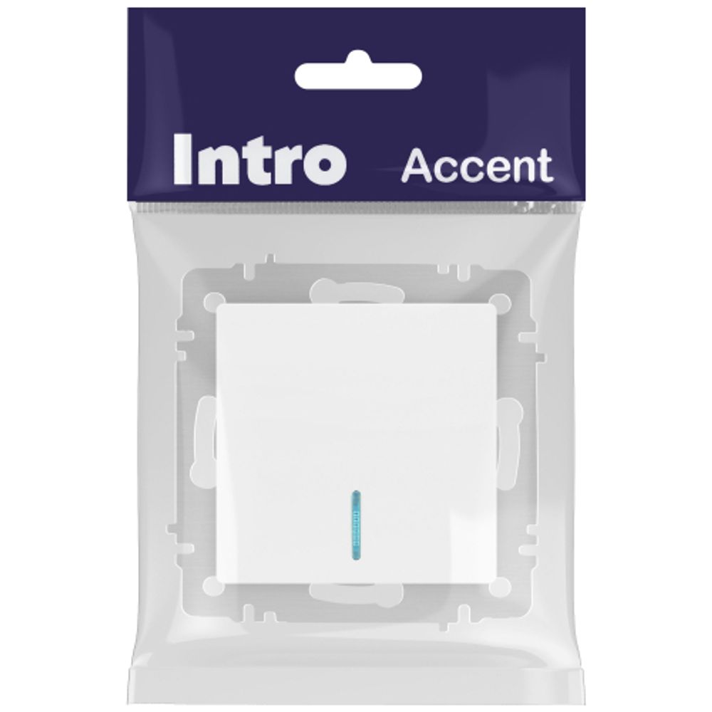 Выключатель Intro Accent 6-102-01М с подсветкой, 10А-250В, IP20, СУ, AL/CU, белый матовый