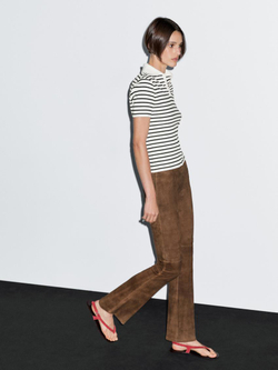 Massimo Dutti Футболка поло из смесового хлопка в полоску, натуральный, кремовый