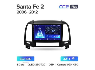Магнитола Teyes CC2 Plus 3-32 Hyundai Santa Fe 2 2006-2012 9.0"