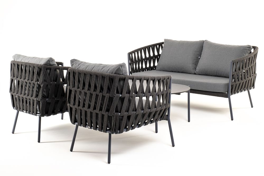 "Диего" лаунж-зона 4-местная плетеная из роупа (веревки), каркас алюминиевый темно-серый, роуп темно-серый