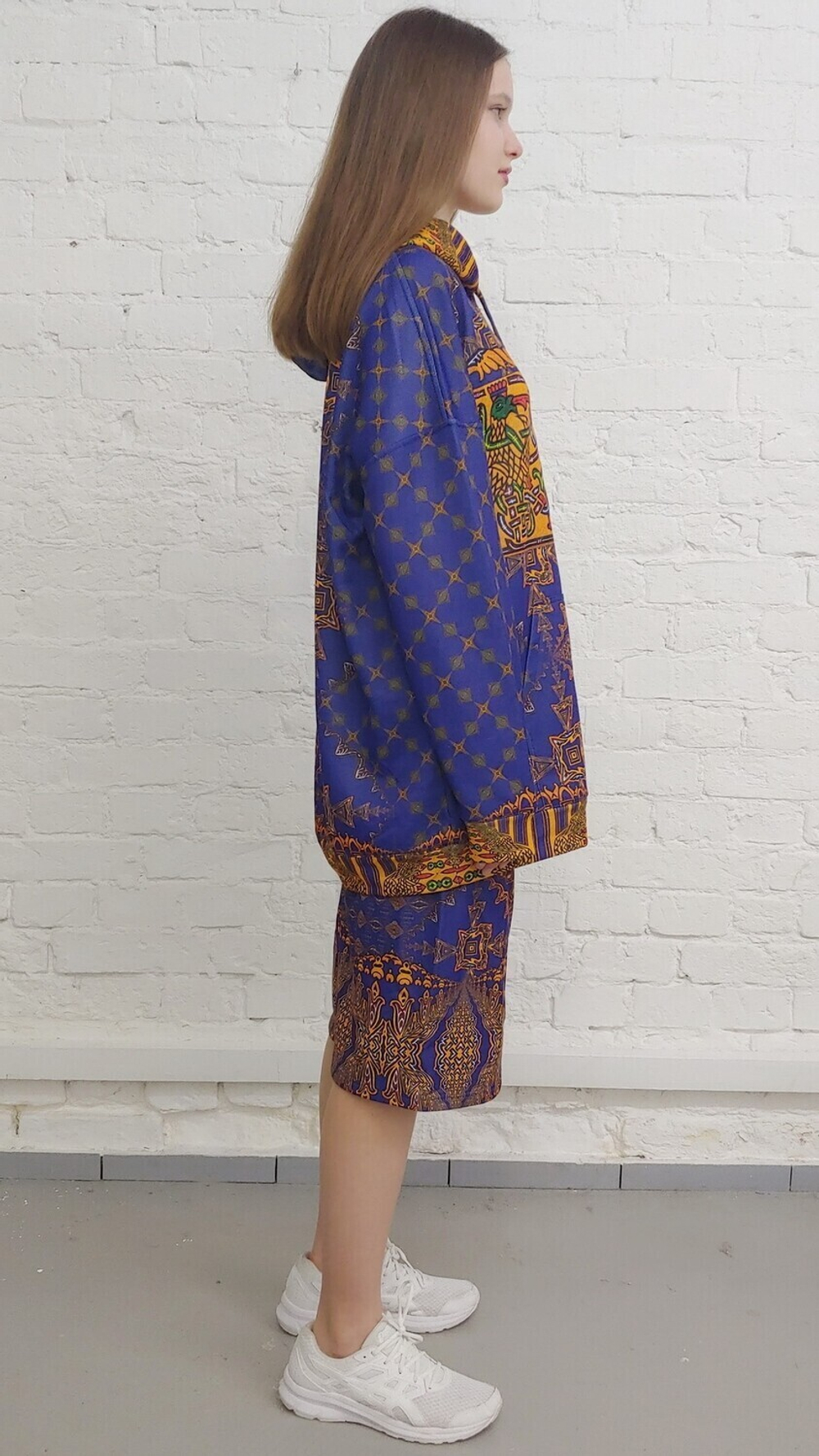 Комплект (худи и юбка), по мотивам старинного русского орнамента