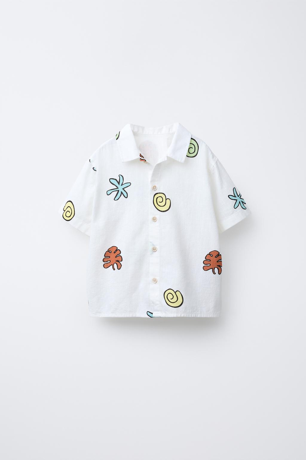 ZARA РУБАШКА С ПРИНТОМ «РАКУШКИ», ЭКРЮ