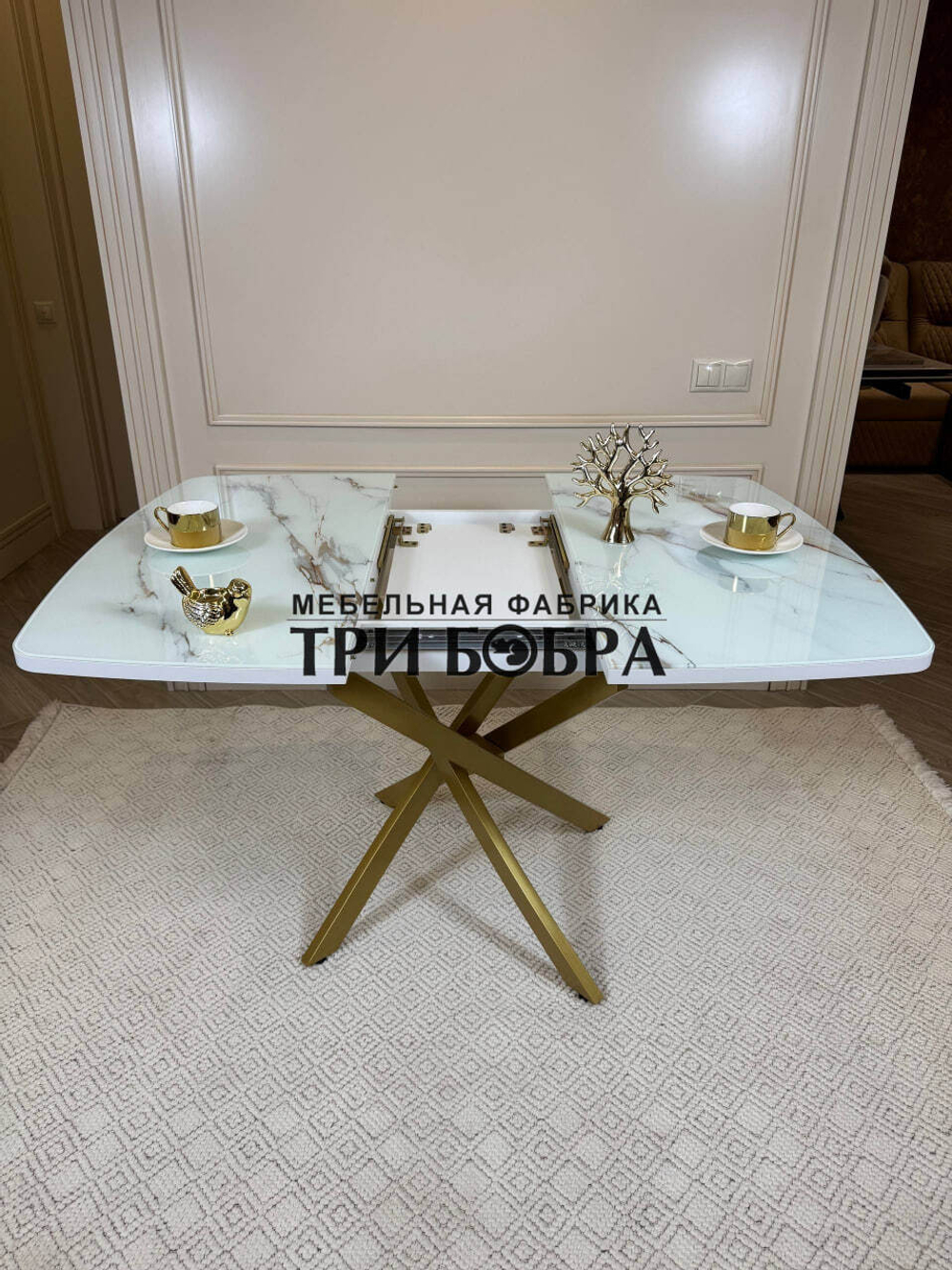 Кухонный раздвижной стол "Танго", белый мрамор