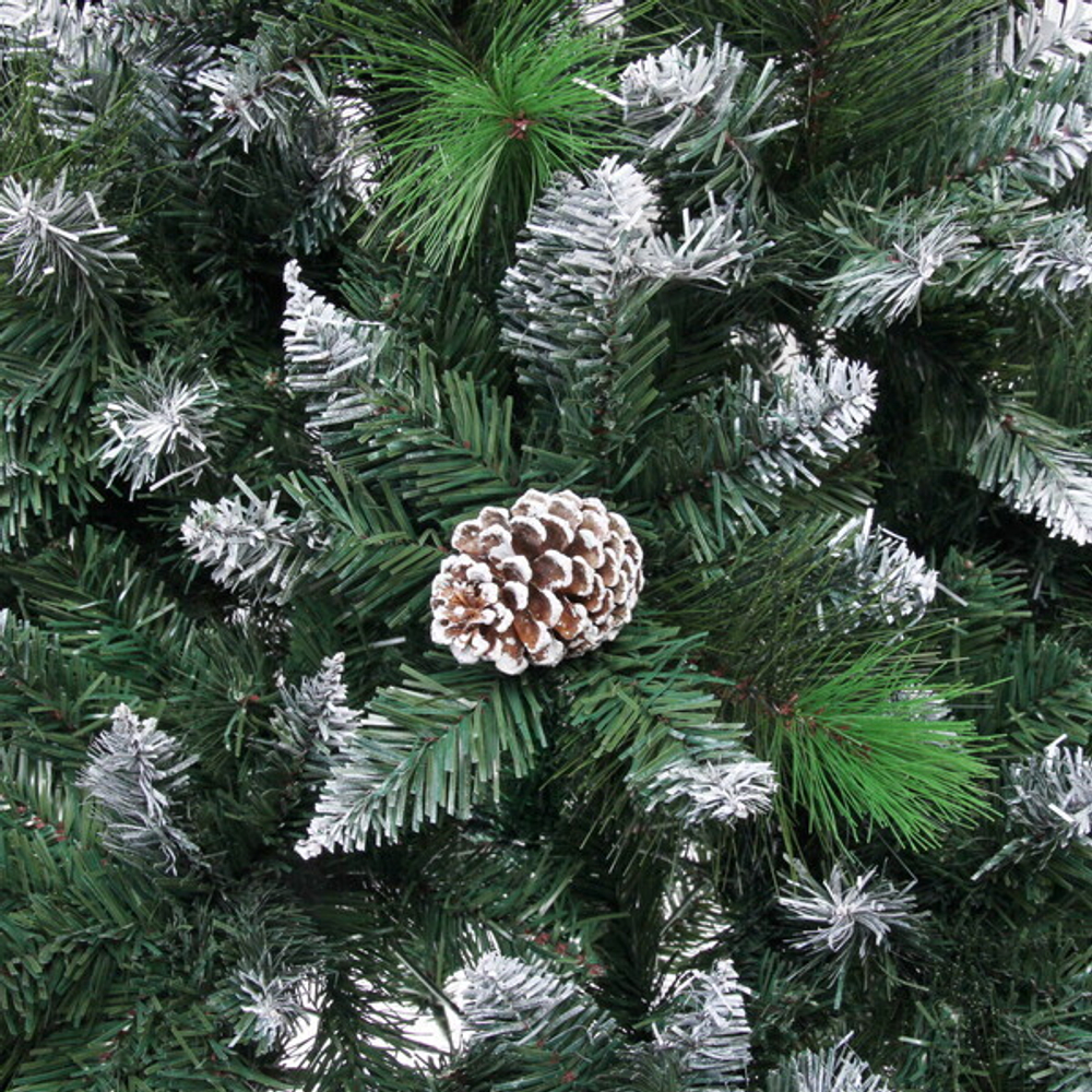 Ёлка «Сказочный лес» 270 см,ПВХ+леска, с белым напылением+шишки (2407 веток)