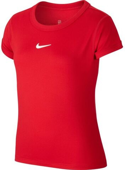 Футболка для девочки теннисная Nike Court G Dry Top SS - gym red/white