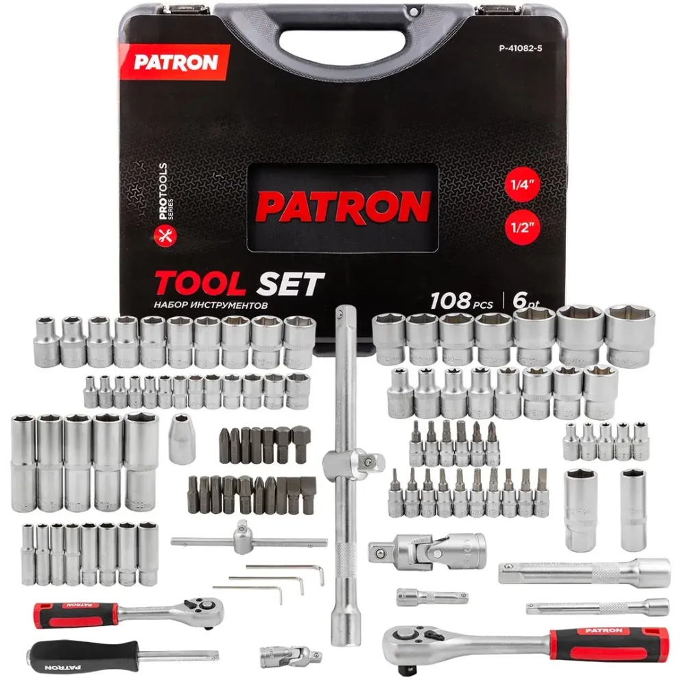 Набор инструментов 108пр.1/4'',1/2''(6гр.)(4-32мм) PATRON P-41082-5