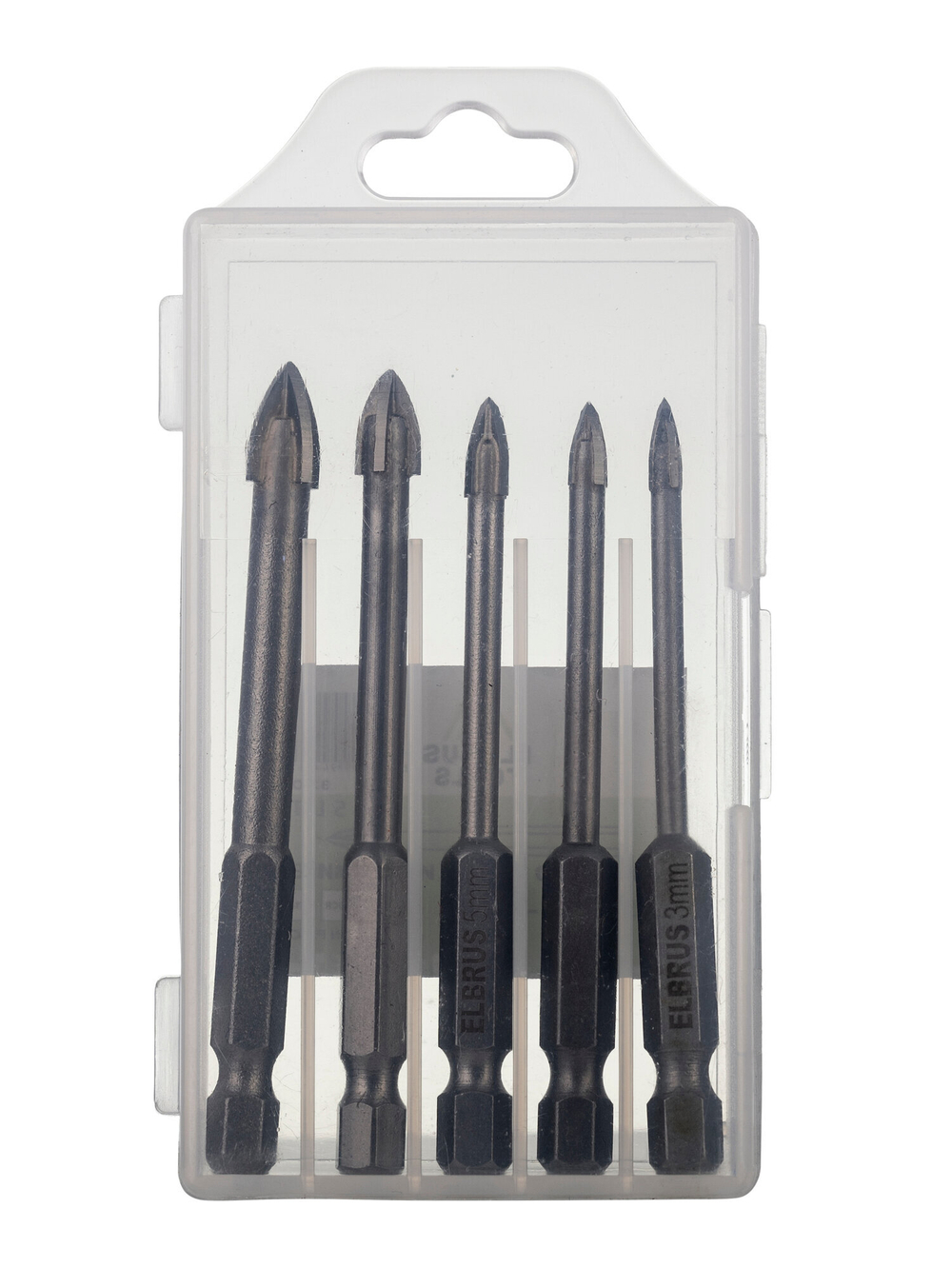 Набор сверл ELBRUS TOOLS, по стеклу и керамике, в пластиковом боксе, 5шт