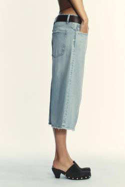 ZARA ДЖИНСОВЫЕ ШОРТЫ-БЕРМУДЫ TRF С РАЗРЕЗАМИ И НИЗКОЙ ПОСАДКОЙ, ГОЛУБОЙ