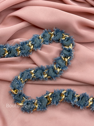 Тесьма цепь золотистая с джинсой