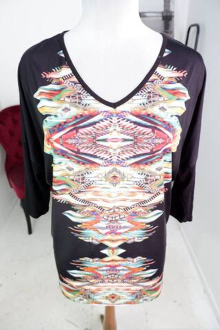 Блузка с пестрым принтом, маркировка L, визуально на 48 размер