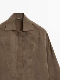 Massimo Dutti Блузка с застежкой-молнией на груди, коричневый