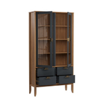 Шкаф для посуды «Бридж» широкий с 2-мя стеклянными дверями и 4-мя ящиками браун/серый 7012