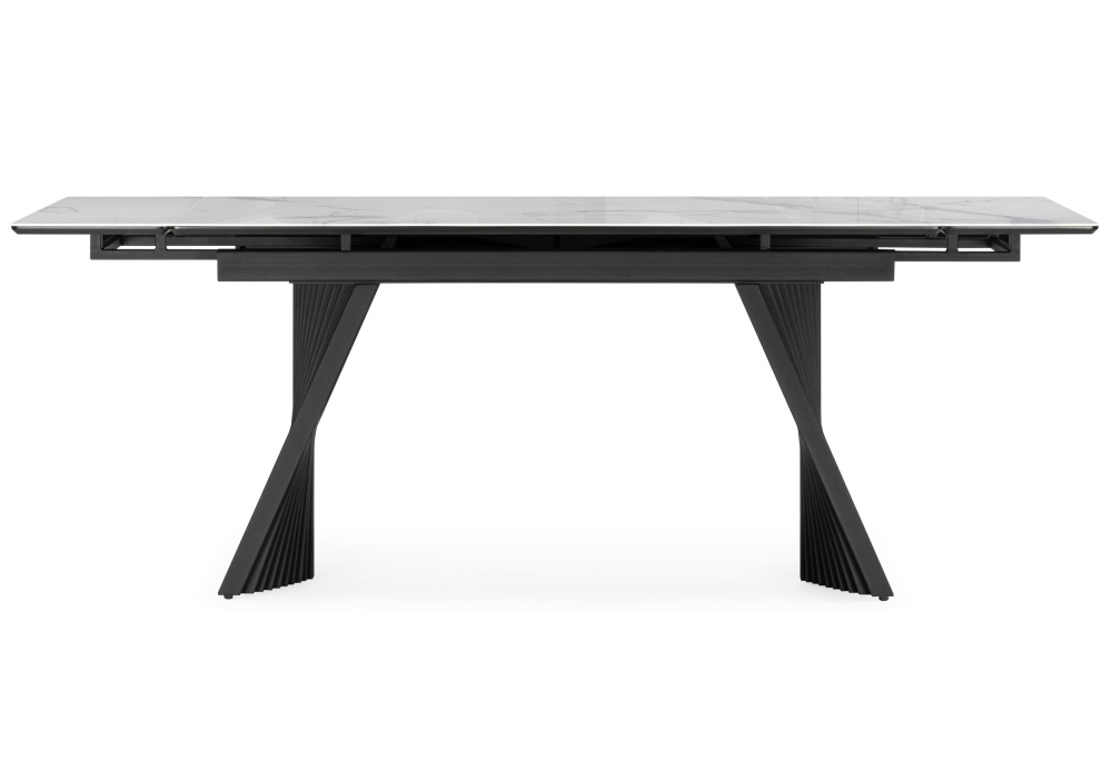 Стол стеклянный Woodville Вейв 140(200)х80 кристл белый мрамор, черный