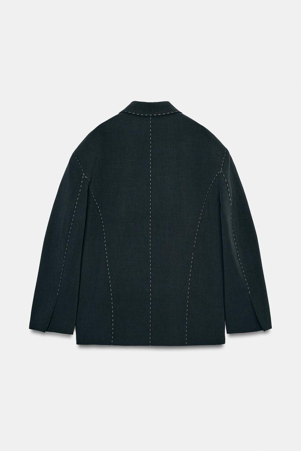 ZARA БЛЕЙЗЕР ОВЕРСАЙЗ С КОНТРАСТНОЙ ОТДЕЛКОЙ, АНТРАЦИТОВО-СЕРЫЙ