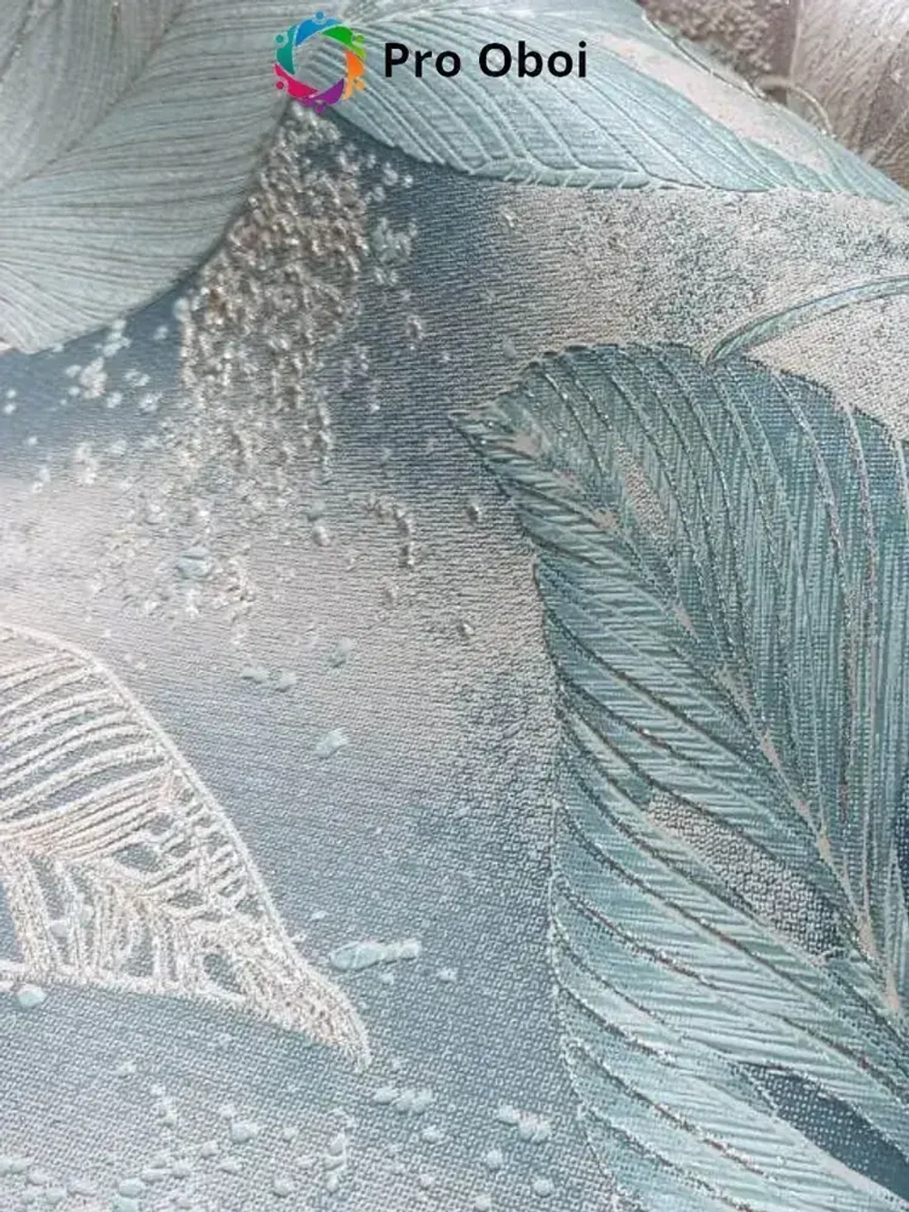 Gomel-FOX Обои вспененный винил на флизелине, бирюзовые листья, в спальню, в прихожую, в кухню,1.6х10м