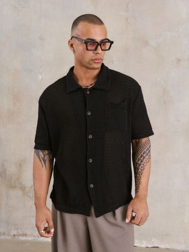 Черная вязаная рубашка ROLF с коротким рукавом