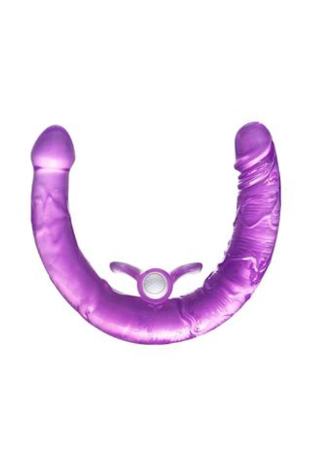 Фиолетовый двухсторонний фаллоимитатор с вибропулей - 35 см.