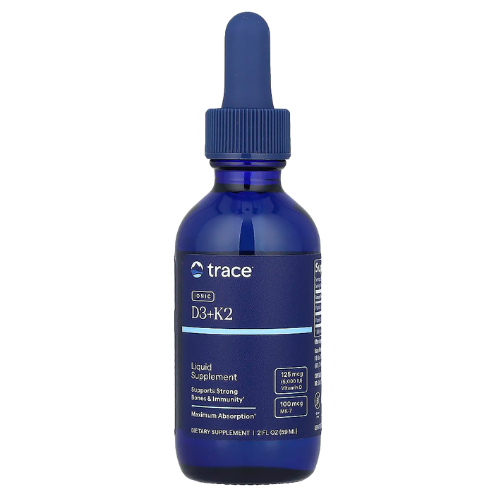 Ионный D3 + K2, Ionic D3+K2, 125 mcg D3 + 100 mcg MK-7, Trace Minerals, 59 ml