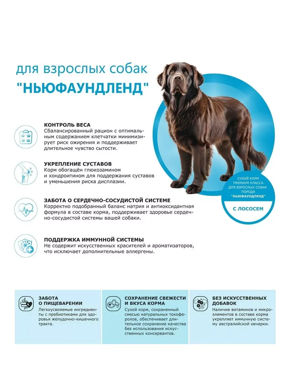 Сухой корм для собак породы Ньюфаундленд, с лососем, 2,5 кг