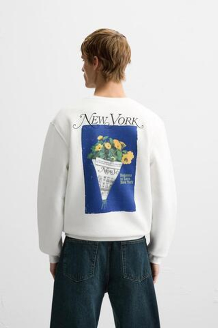 ZARA ТОЛСТОВКА С ПРИНТОМ «ЖУРНАЛ YORK», ЭКРЮ