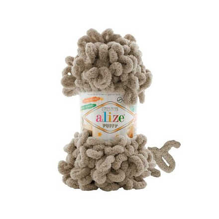 Пуффи (Puffy) пряжа Alize 100%микрополиэстер 5х100г/9,2 м 990 серо-бежевый