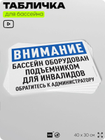 Табличка для бассейна "Бассейн оборудован подъемником для инвалидов", на пляж, для общественной и частной зоны отдыха, информационная, 40х30 см, Silver Plane x Айдентика Технолоджи