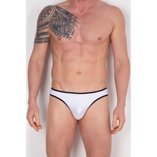 Мужские трусы стринги белые с черной резинкой Cosmos Colors PC10_WB
