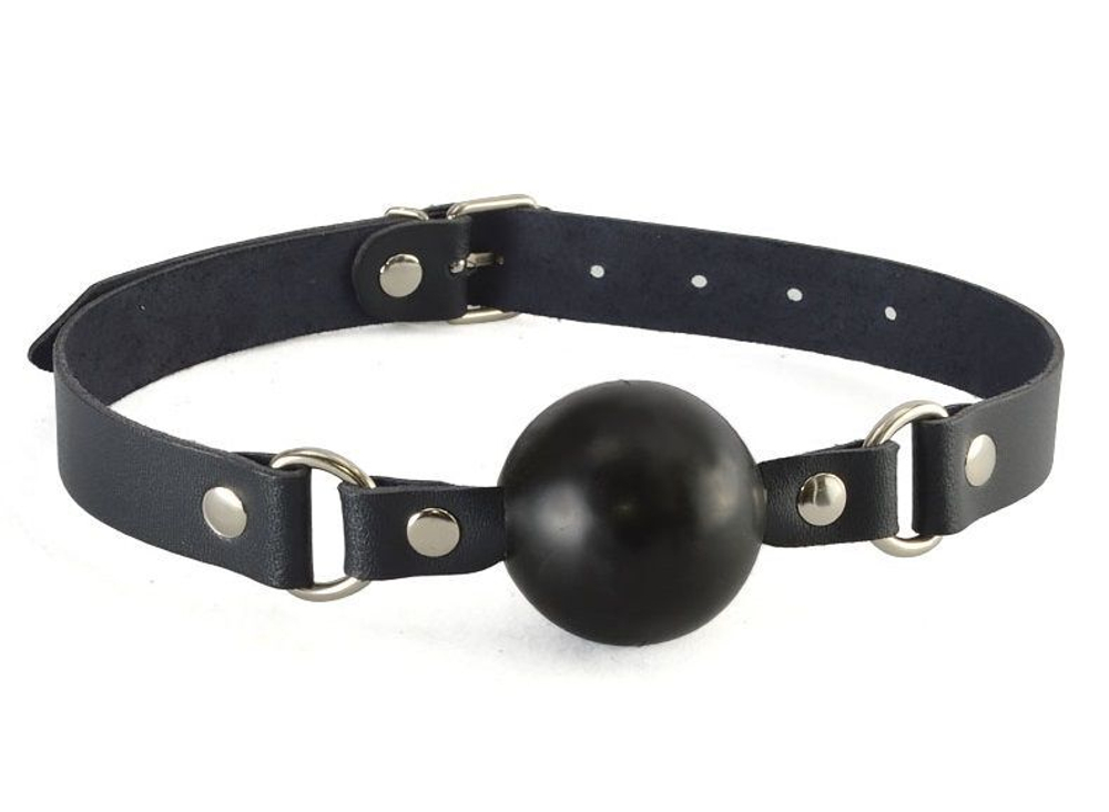 Гладкий кляп-шарик на ремешках (Цвет: черный с синим)