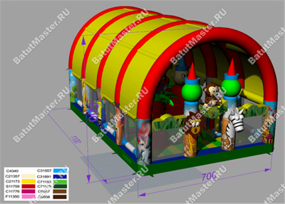 Коммерческий надувной батут "Зверята с крышей 2" 12*8*6 м
