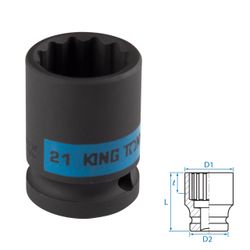 KING TONY (453021M) Головка торцевая ударная двенадцатигранная 1/2", 21 мм