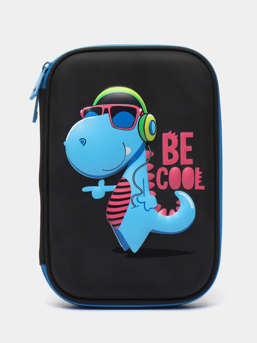 Пенал школьный с динозавром в школу для девочек мальчиков с 3д рисунком на молнии,  черный