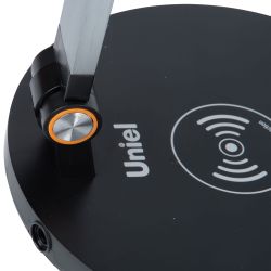 ULM-D113 18W-3000-6000K-DIM BLACK Светильник настольный светодиодный с беспроводной зарядкой телефонов. Сенсорный выключатель. Диммер. Черный. TM Uniel