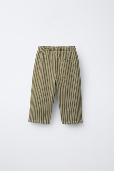 ZARA БРЮКИ ИЗ МЯГКОЙ ТКАНИ В ПОЛОСКУ, ЗЕЛЕНЫЙ