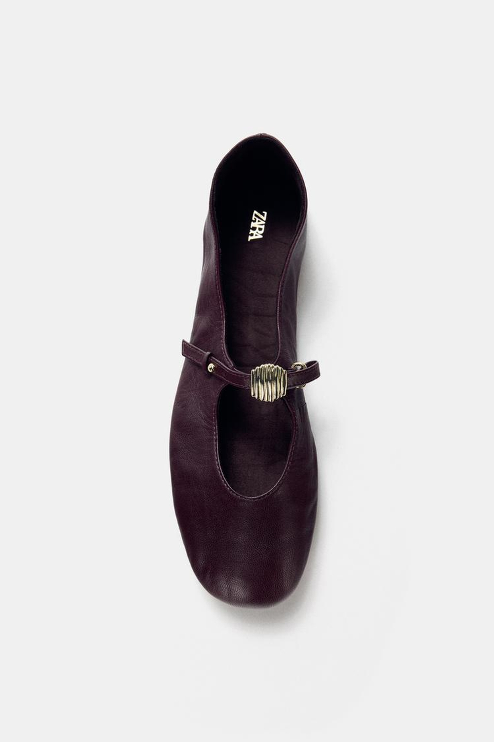 ZARA МЯГКИЕ КОЖАНЫЕ БАЛЕТКИ, БОРДОВО-КРАСНЫЙ