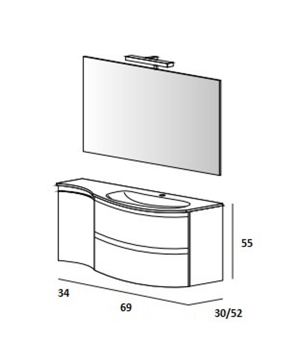 Мебель для ванной чаша справа Cezares VAGUE 104 Grigio Talpa Opaco 54905+54907