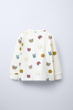 ZARA ТЕПЛАЯ ПИЖАМА С АНИМАЛИСТИЧЕСКИМ ПРИНТОМ, ЭКРЮ