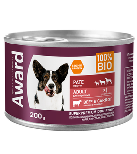 Award Взрослые собаки паштет из говядины с морковью 200гр.