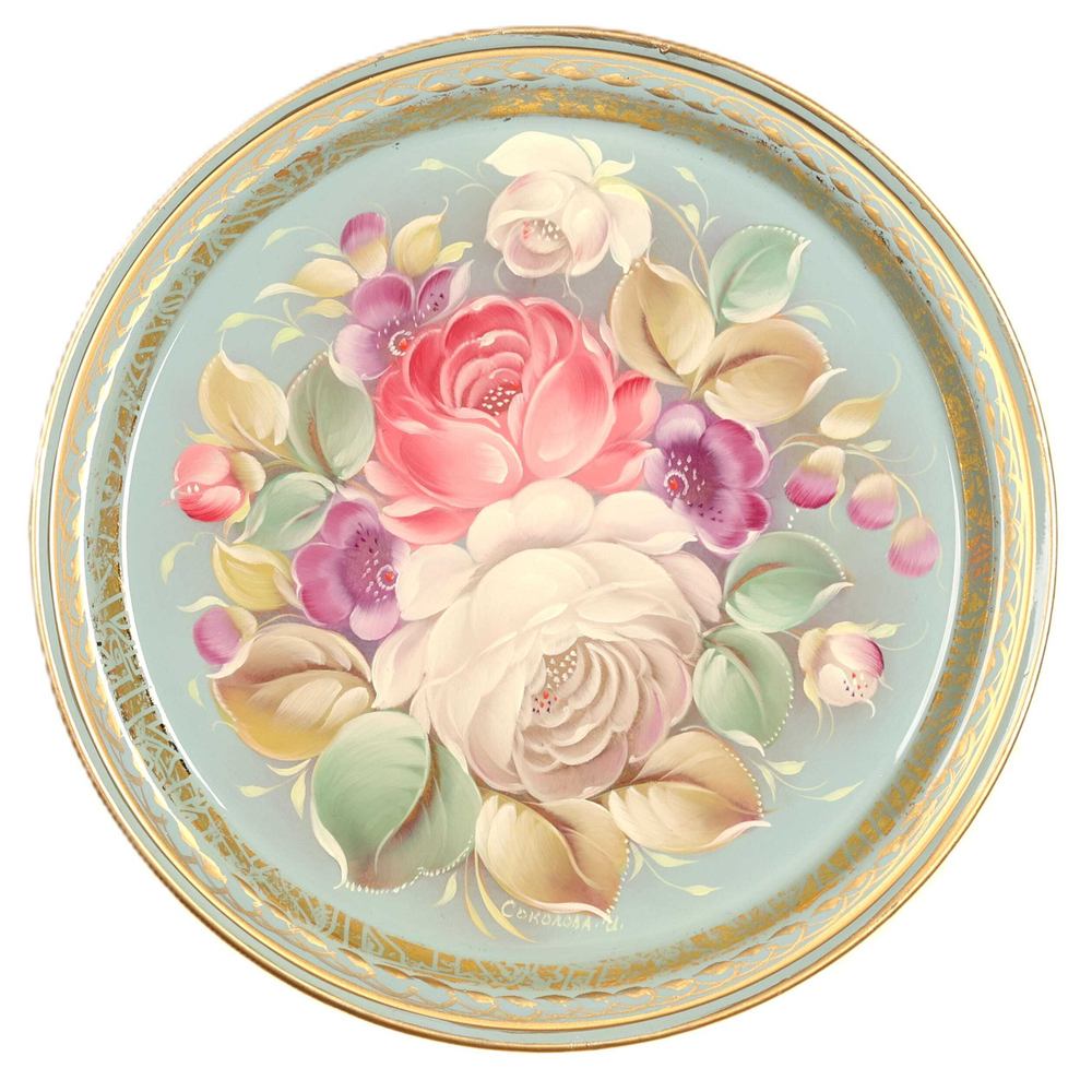 Жостовский поднос декоративный, размер 22 см (A5), металлический