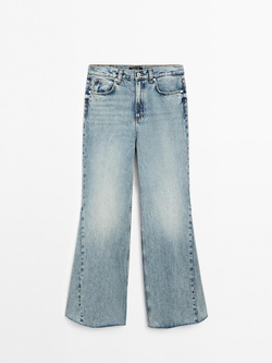 Massimo Dutti Расклешенные джинсы из хлопка с высокой посадкой, голубой