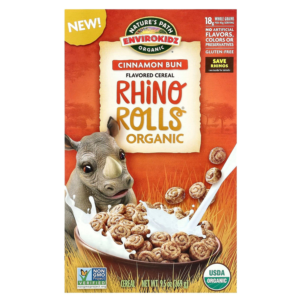 Nature's Path, EnviroKidz, органические ароматизированные хлопья, роллы Rhino®, 269 г (9,5 унции)