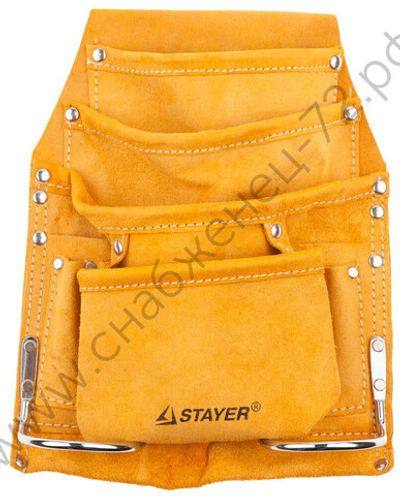 STAYER кожаная, 2 скобы, поясная сумка для инструментов с 8 карманами (38505)