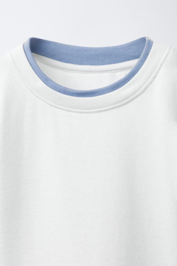 ZARA ФУТБОЛКА С ДВОЙНЫМ ВОРОТНИКОМ И МОДАЛОМ, БЕЛЫЙ